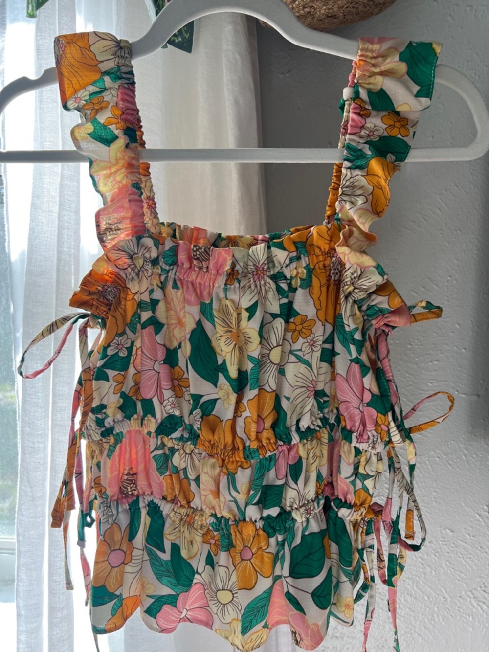 Topshop boho floral ruffle tank top, US 6